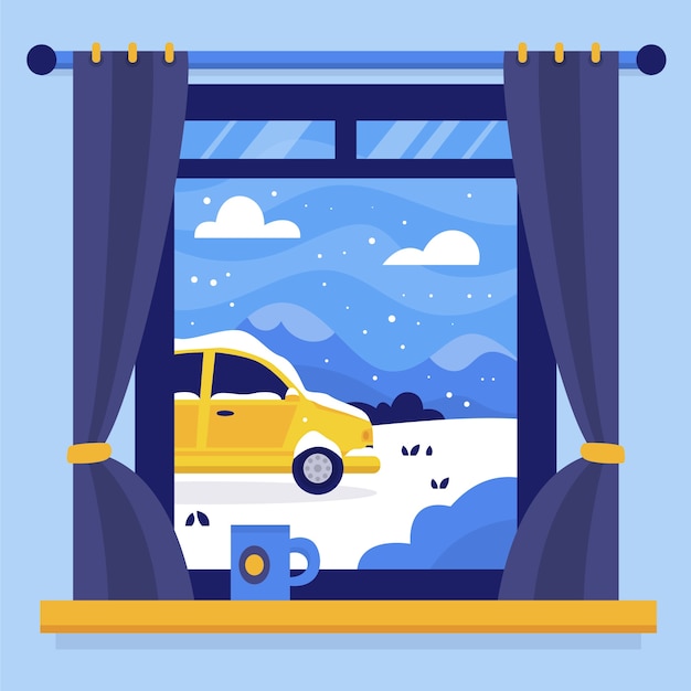 Free vector flat winter window illustration