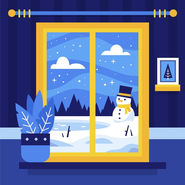 Flat winter window illustration