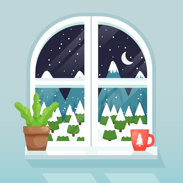 Free vector flat winter window illustration