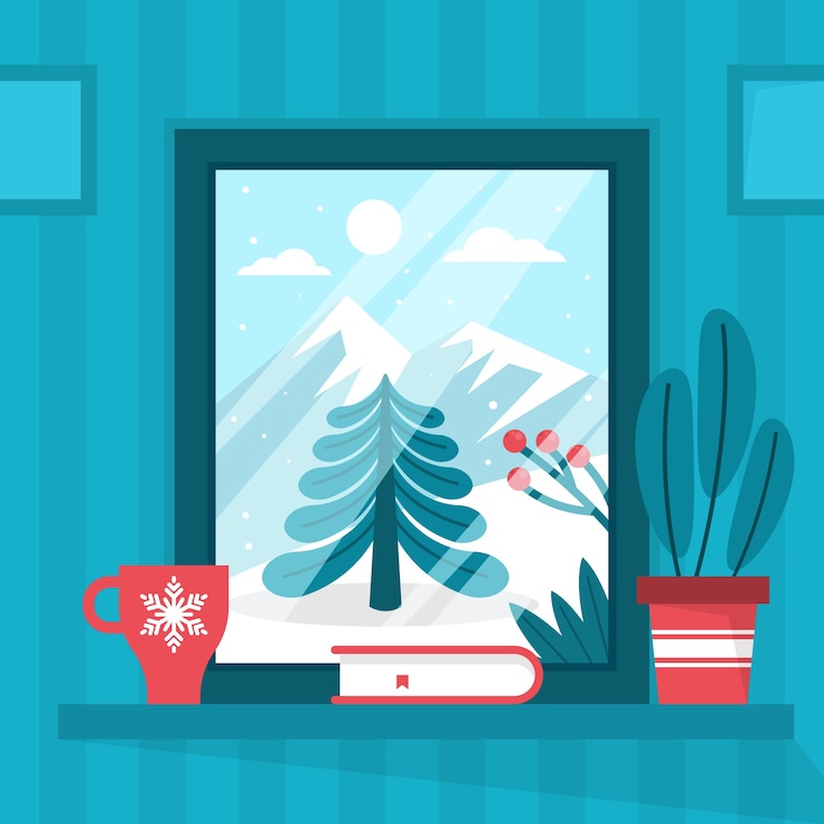 Free Vector flat winter window illustration