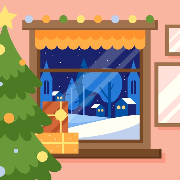 Free vector flat winter window illustration