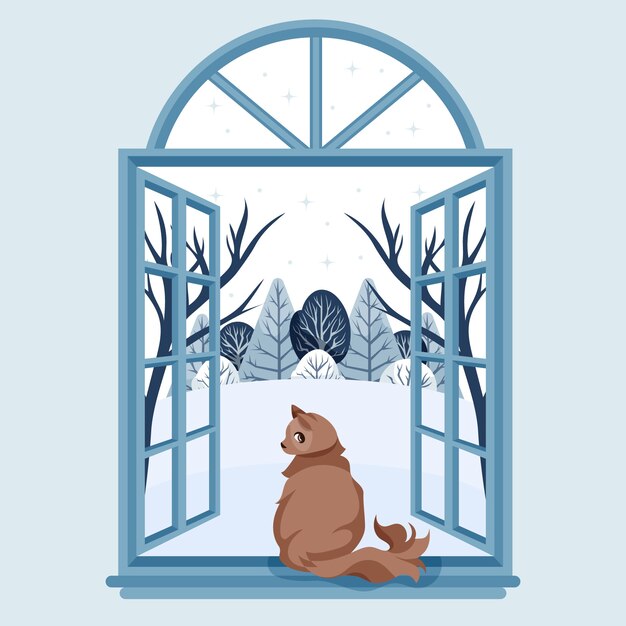 Flat winter window illustration