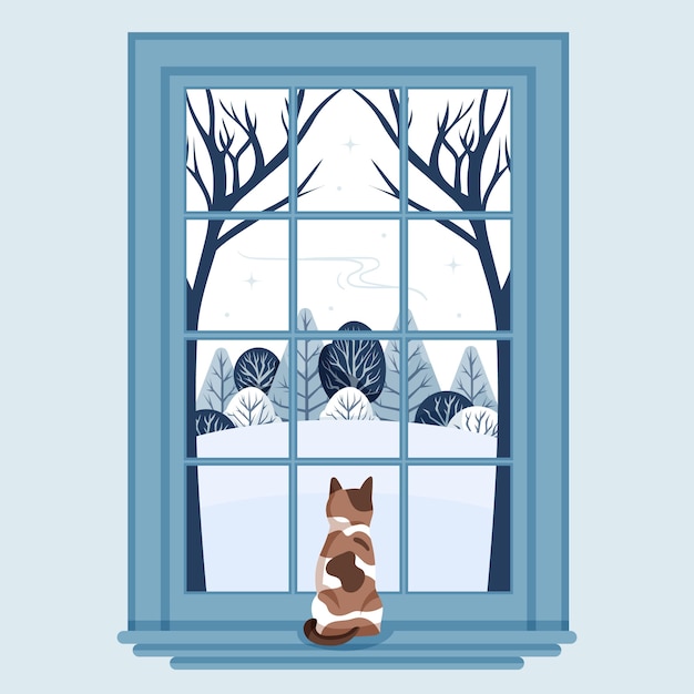 Free vector flat winter window illustration