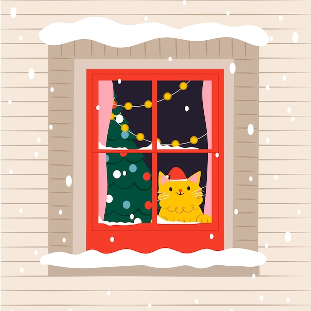 Free vector flat winter window illustration