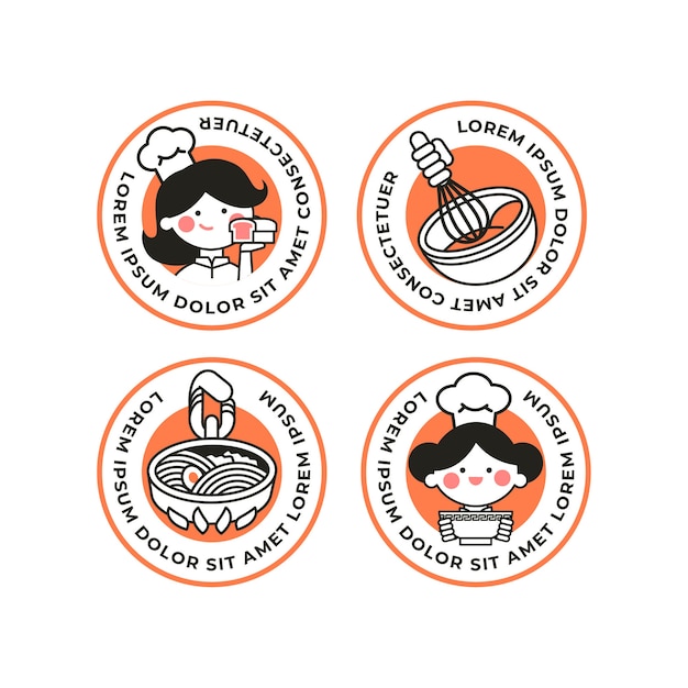 Vettore gratuito collezione di logo chef donna piatta