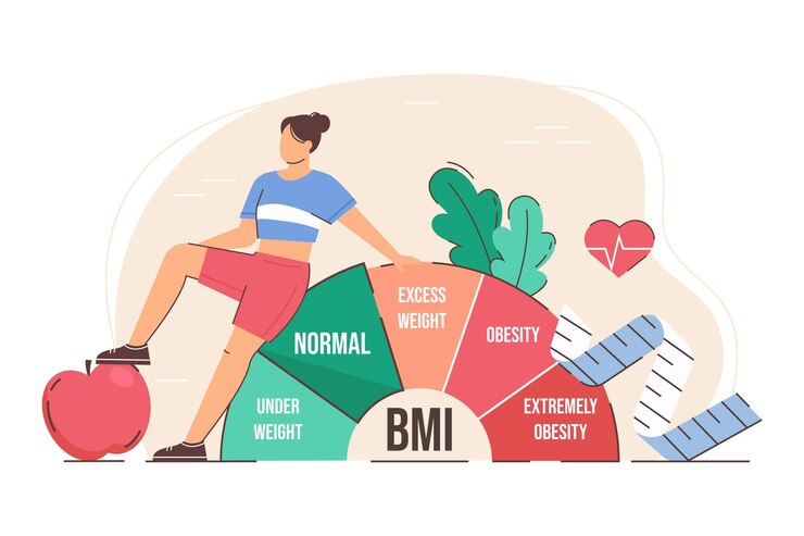 Free Vector flat woman on diet control normal weight with bmi scale