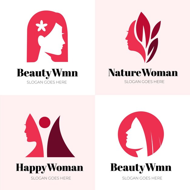 Flat woman logo set