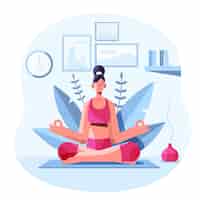 Бесплатное векторное изображение Плоская женщина медитирует в помещении