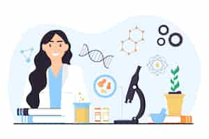 Free vector flat woman scientist biotechnology concept