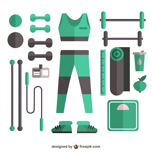 Flat woman sport elements in green tones