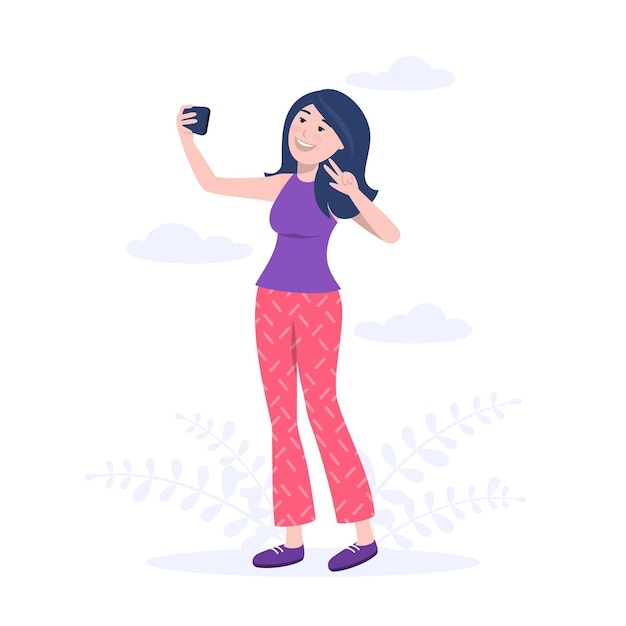 Flat woman taking selfie