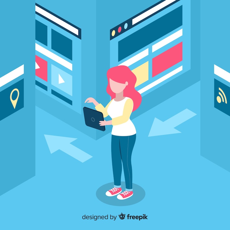 Free Vector flat woman using electronic device background