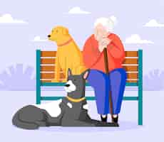 Free vector flat woman with cute dogs in park