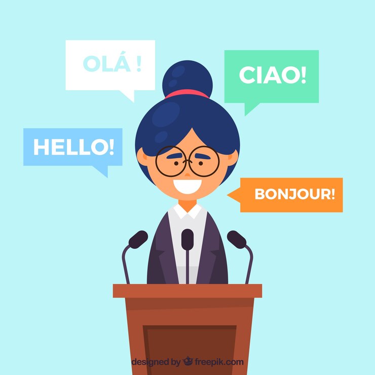 Free Vector flat woman with words in different languages