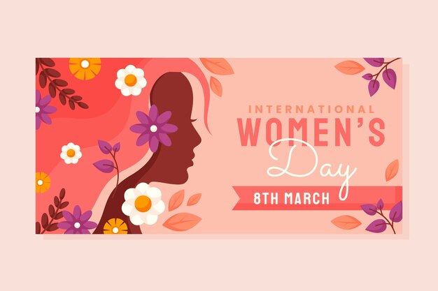 Flat women's day celebration horizontal banner template