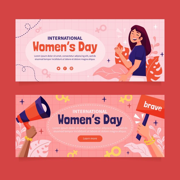 Flat women's day celebration horizontal banner template