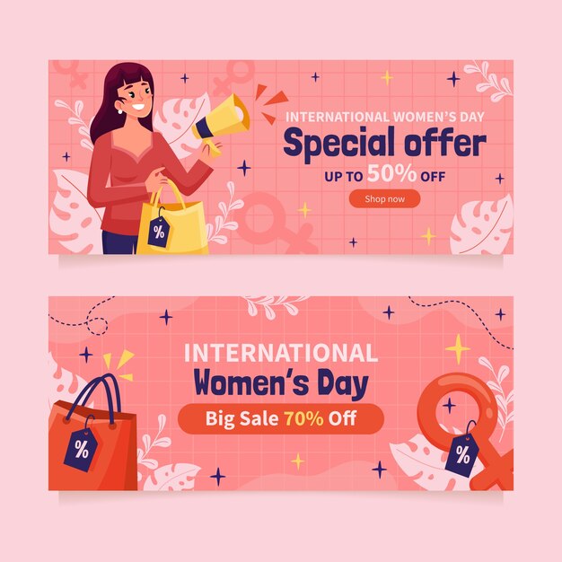 Flat women's day celebration horizontal banner template