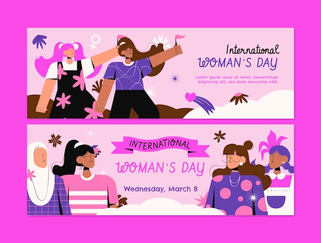 Flat women's day celebration horizontal banner template
