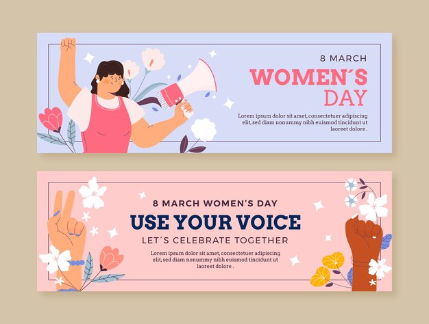 Flat women's day celebration horizontal banners set