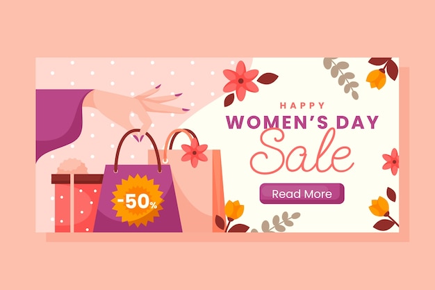 Free vector flat women's day celebration horizontal sale banner template