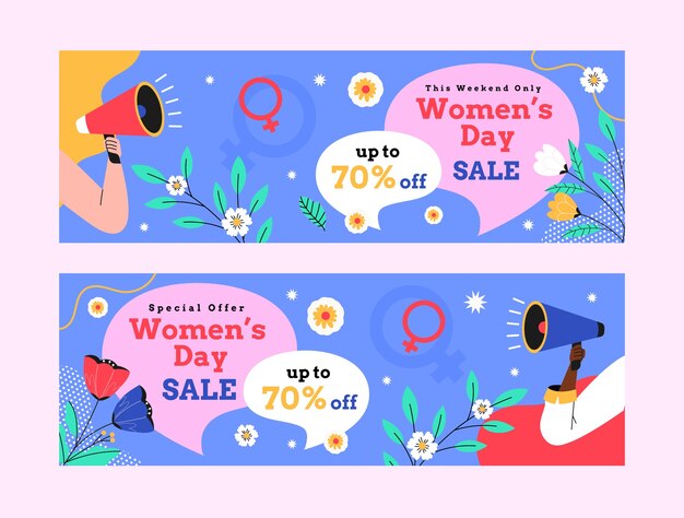 flat women's day celebration horizontal sale banner template