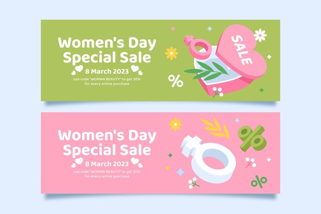 Free vector flat women's day celebration horizontal sale banner template