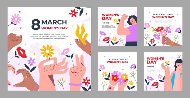 Flat women's day celebration instagram posts collection