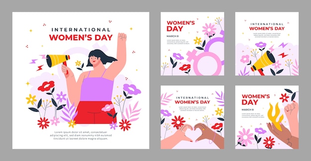 Free vector flat women's day celebration instagram posts collection