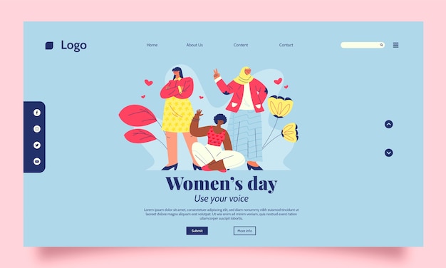 Flat women's day celebration landing page template