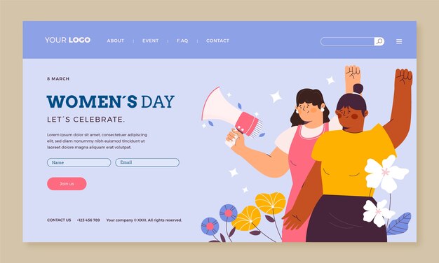 Плоский шаблон целевой страницы празднования женского дня