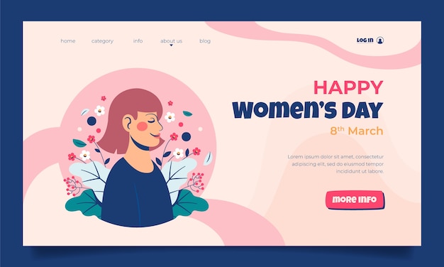 フラットな女性の日のお祝いランディングページテンプレート