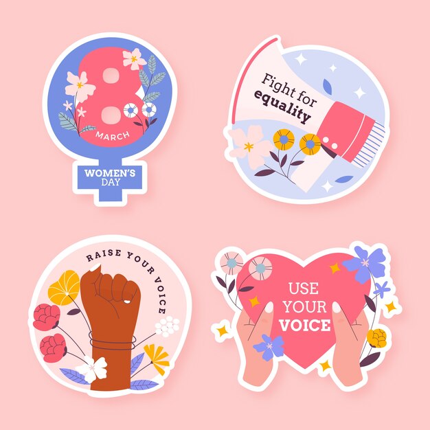 Flat women's day celebration stickers collection