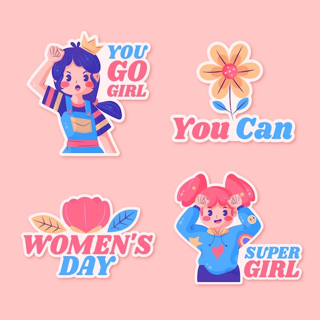 Free vector flat women's day celebration stickers collection