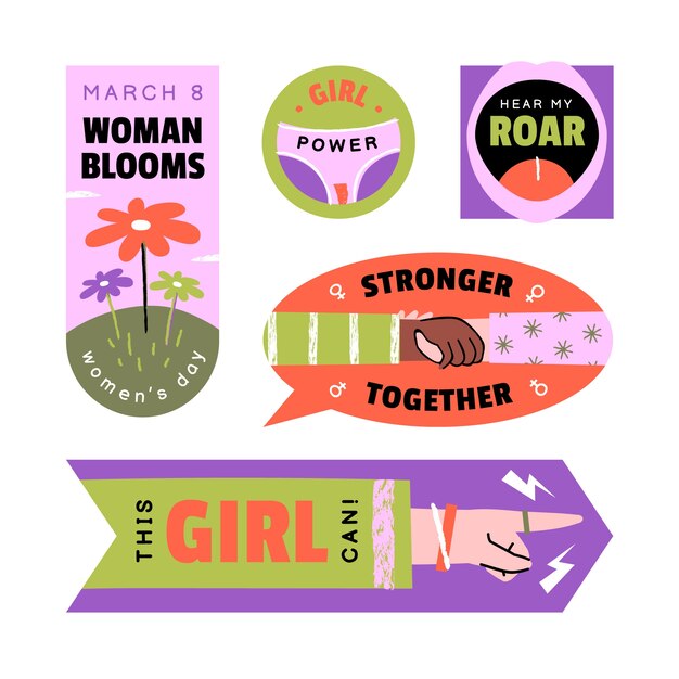 Flat women's day celebration stickers collection