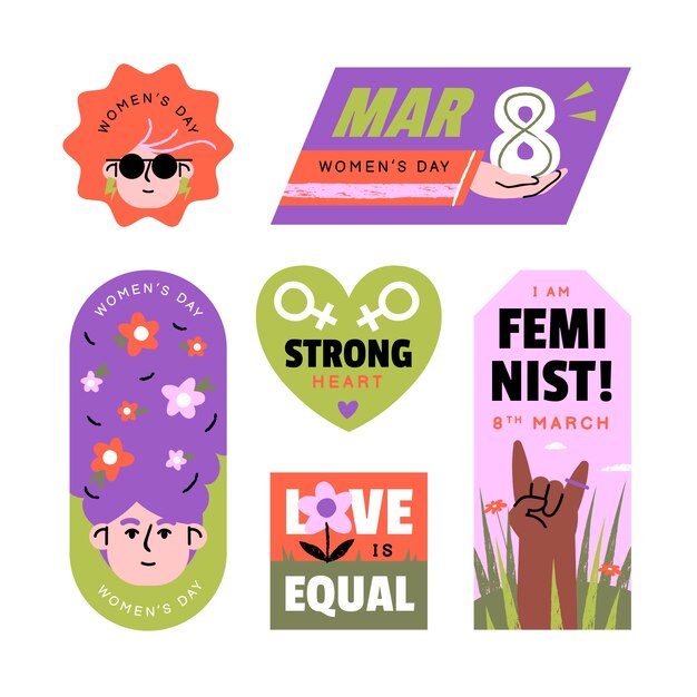 Flat women's day celebration stickers collection