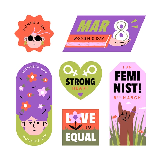 Flat women's day celebration stickers collection