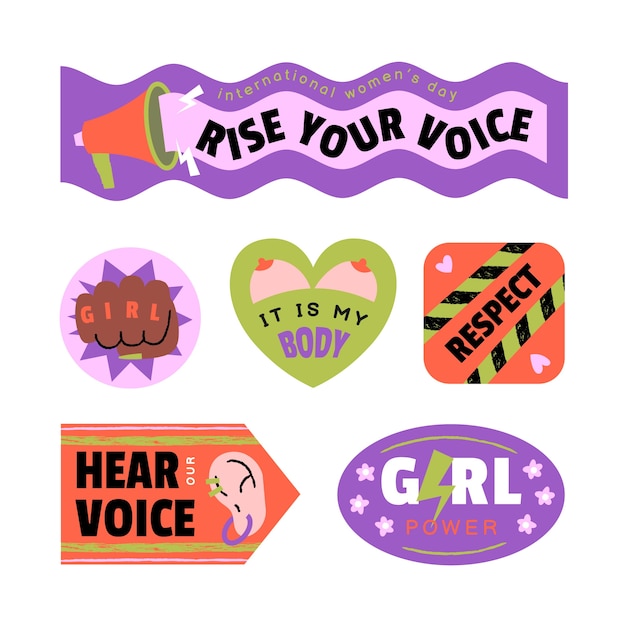 Flat women's day celebration stickers collection