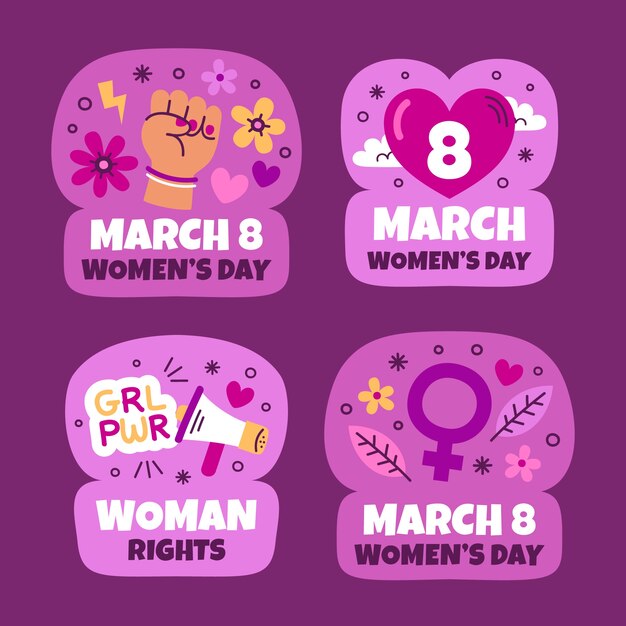 Flat women's day celebration stickers collection
