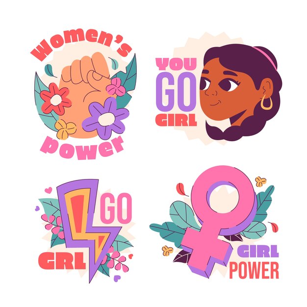 Flat women's day celebration stickers collection