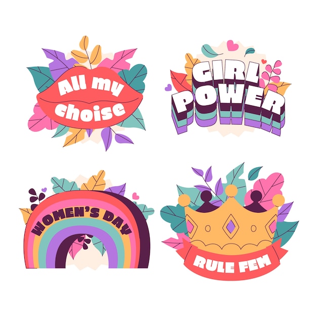 Free vector flat women's day celebration stickers collection