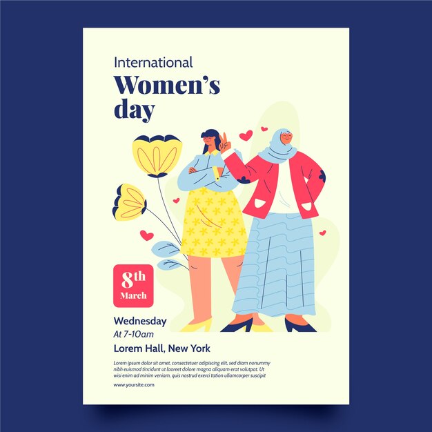 Flat women's day celebration vertical poster template