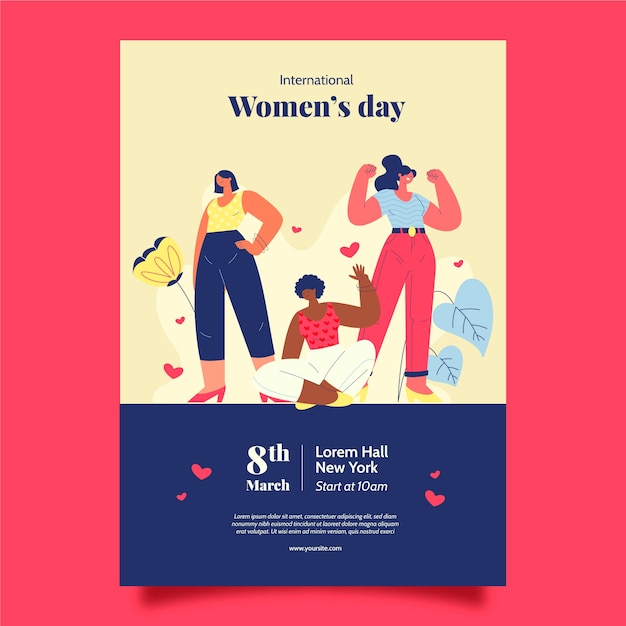 Free vector flat women's day celebration vertical poster template