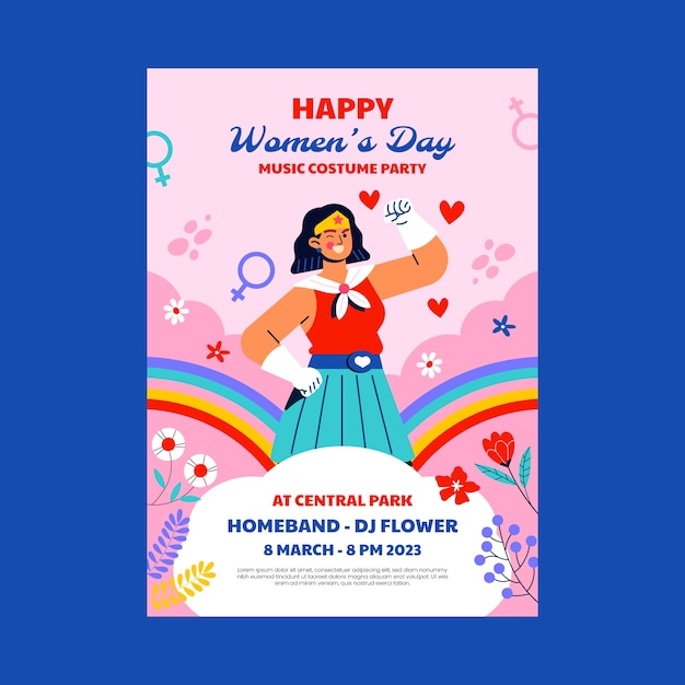 Free vector flat women's day celebration vertical poster template