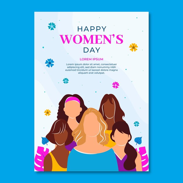 Flat women's day celebration vertical poster template