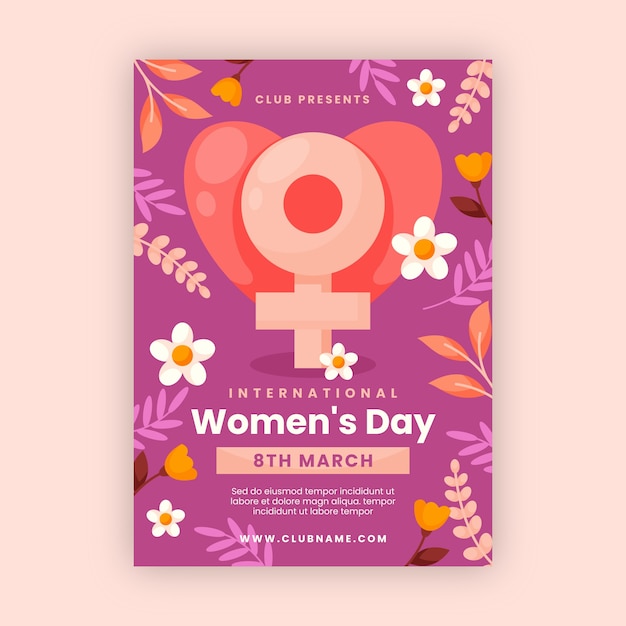 Flat women's day celebration vertical poster template