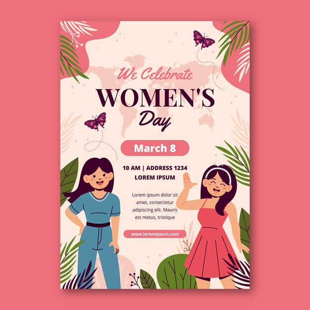 Flat women's day celebration vertical poster template