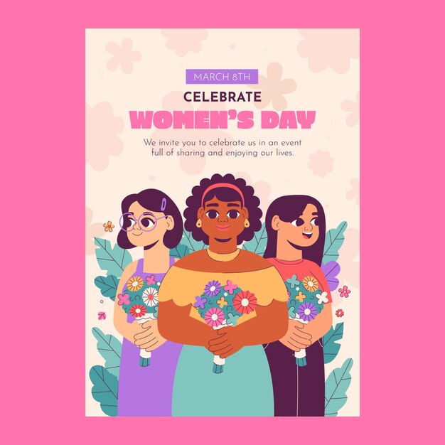 Flat women's day celebration vertical poster template