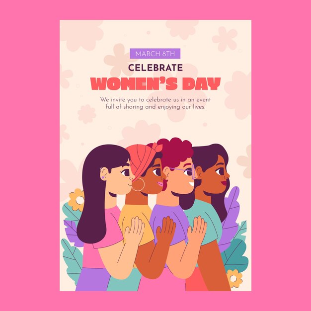 Flat women's day celebration vertical poster template