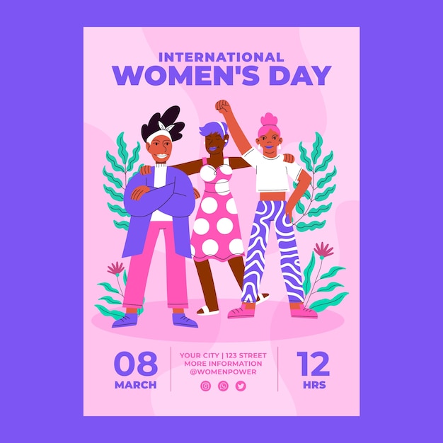 Flat women's day celebration vertical poster template