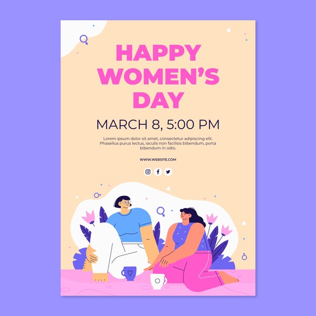 Flat women's day celebration vertical poster template